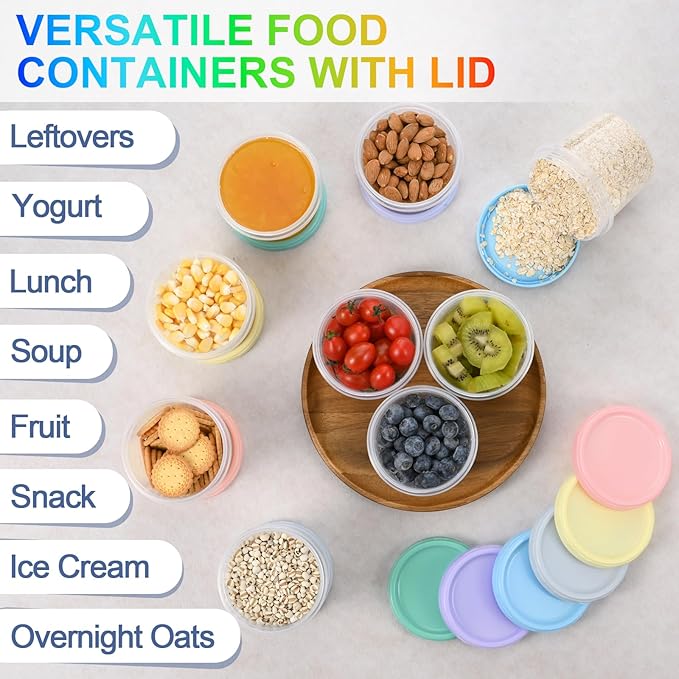 12pcs 10 oz Plastic Containers with Screw Lids, Reusable Clear Food Storage Containers with Pen and Brush for Snack Salad Fruit, Leakproof Small Freezer Container, Microwave & Dishwasher Safe