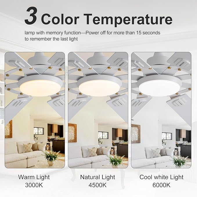 BOOMJOY 72 Inch Ceiling Fans with Lights and Remote, Indoor/Outdoor Ceiling Fan with Light, 8 Blades, Reversible Quiet DC Motor,Modern White Large Ceiling Fan for Living Room Patio Bedroom