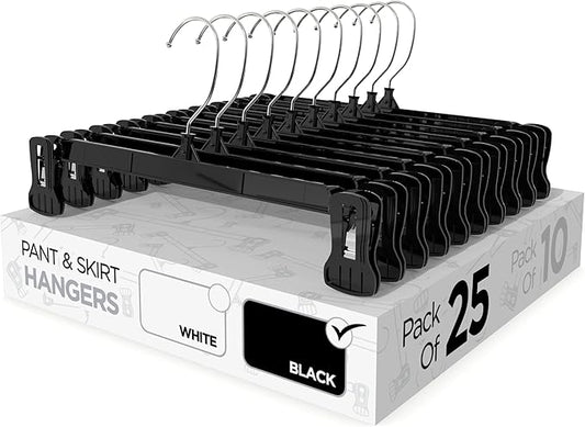 Sharpty Pant & Skirt Hangers - Closet Hangers for Shorts, Shirts, Jeans, Dresses, Slacks, Coats, Clothes, Clothing, Garments & More - Durable, Space Saving & Non-Slip, Black - 25 Pack