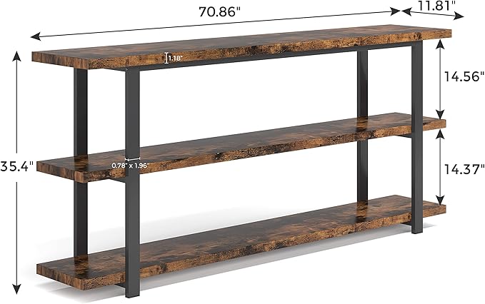 VANOMi 70.8 Inch Extra Long Console Table for Entryway, Narrow Hallway Table, Wood Sofa Table with 3 Tier Storage Shelves for Living Room