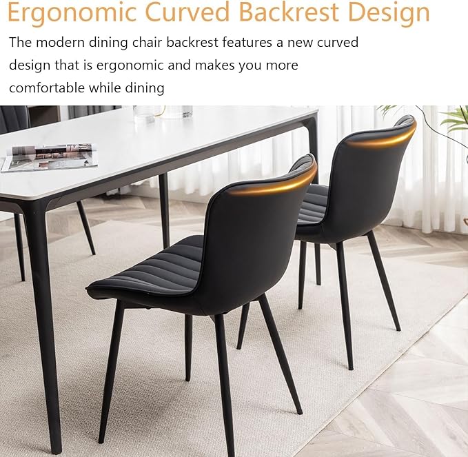 Leather Dining Chairs Set of 4, Upholstered Dining Room Chairs with Metal Legs, Modern Dining Chair for Dining Room, Kitchen (Black)
