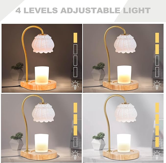 Candle Warmer Lamp with Timer, Electric Dimmable Candle Warmer Melter, Small & Large Jar Fragrance Candle Holders for Home Decoration Gift for Women, Crack-White