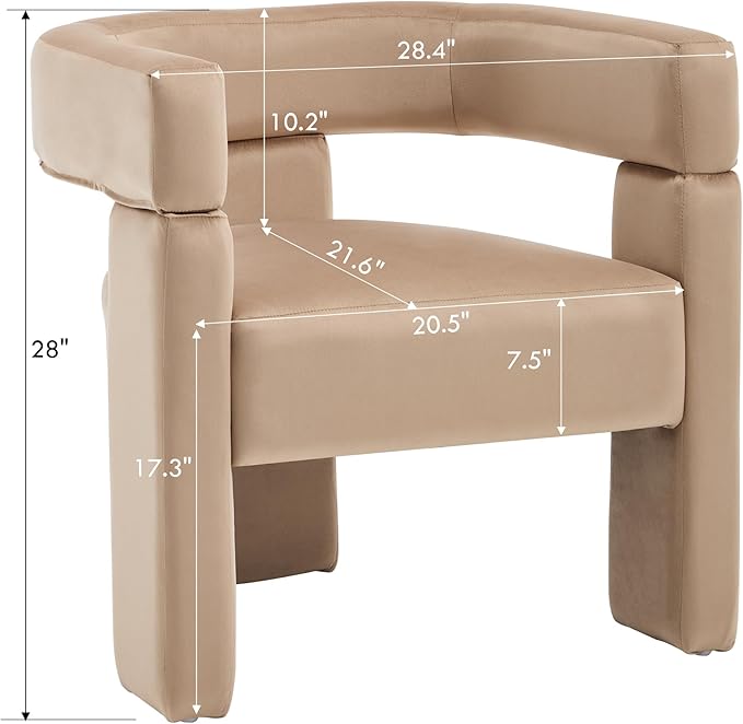 Khaki Dining Chairs Set of 6, Upholstered Velvet Barrel Chairs with Arms Comfy Side Chairs for Living Room/Dining Room/Reception