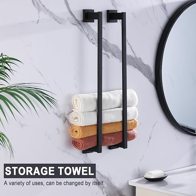 LANC 32-Inche Long Towel Bar for Bathroom Wall Mounted Matte Black Bath Towel Rack Stainless Steel Towel Rod for Kitchen Square Towel Holder Towel Rail Towel Hanger, A9010MB-L8
