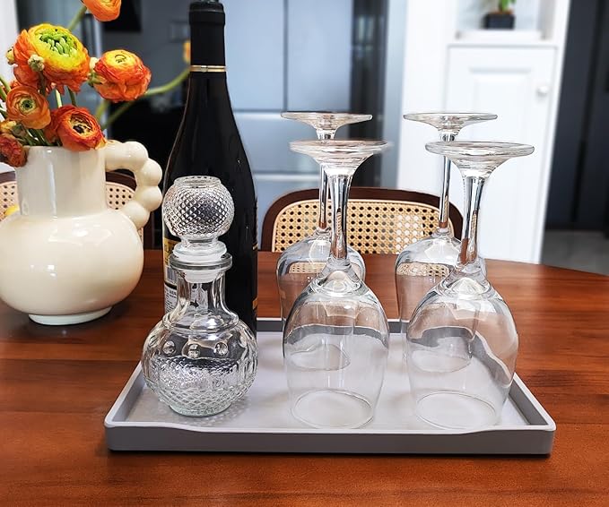 Gray Serving Tray (11.8 x 8.7 inch) for Serving Accessory, Spa, Coffee, Drinks, Wine, Tea, Bar, Party, Seasoning, Perfume and Display Use.