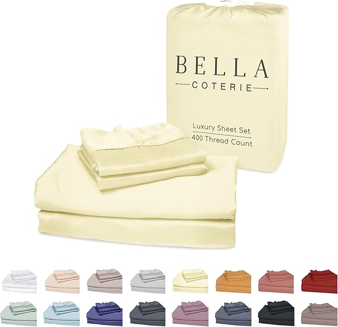 Bella Coterie Luxury Bamboo Viscose Twin Size Sheet Set | 100% Organically Grown | Ultra Soft | Cooling for Hot Sleepers | 18" Deep Pocket [Lemonade]