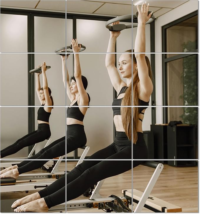Ruomeng Gym Mirror Tiles, 12 Pcs, 10" x 12", Frameless, Wall-Mounted, Modern Home Gym, Bedroom, Door Mirror