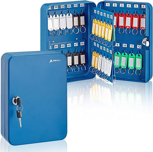 AdirOffice Key Lock Box – 48 Key Hooks Wall Mounted Key Cabinet Lock Box, Car Keys Holder Box, Lockable Key Storage Box - Metal Key Box Organizer with for Home and Office