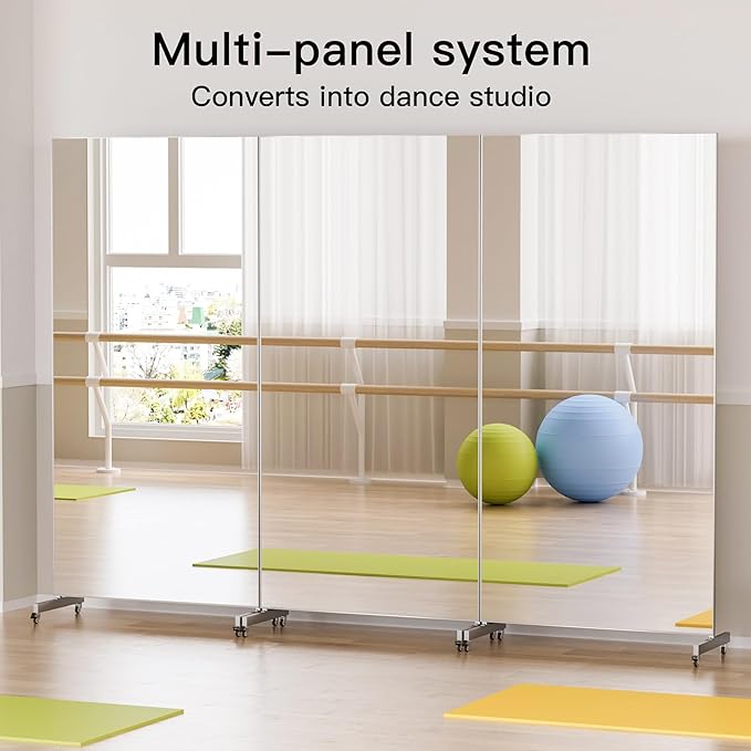 brisafe 63"x20" Ultra-Light Mobile Floor Mirror with 360° Wheels, 0.04mm Shatterproof Nano Film for Home Gym/Yoga/Dance Studio & Commercial Use | 60% Insurance Savings | Silver