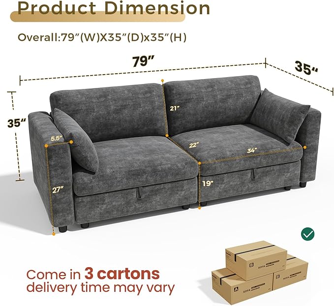 KKL Modular Sectional Sofa Couches for Living Room, Loveseat Sofa Couch with Adjustable Backrest, 2 Seater Sofa Couch with Comfy Cushion, Chenille, Grey