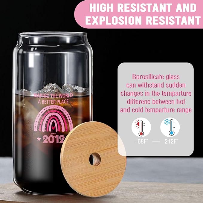 Making the World Better Since 2012" Pink Tumbler, 13th Birthday Gift for Girls, 16oz Inspirational Iced Coffee & Juice Cup, Fun Teen Gift with Positive Message