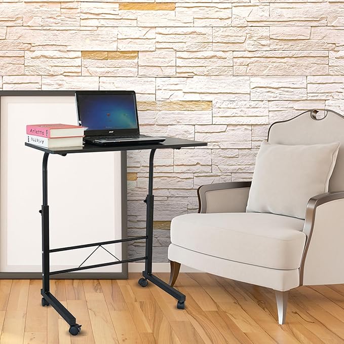 Karl home Side Table Mobile Standing Computer Desk Adjustable Height Portable Laptop Table, TV Tray Computer Workstation Sofa Bed for Home Office,Desktop 31.50" L x 18.11" W, Black