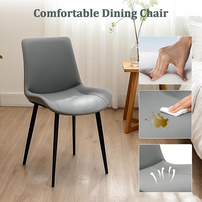 Dining Chairs, Modern PU Leather Dining Room Chair with Sturdy Metal Legs, Upholstered Seat Dinner Chairs Accent Side Chairs for Indoor Kitchen Living Room Restaurant(Light Grey & Dark Grey, Set of 6)