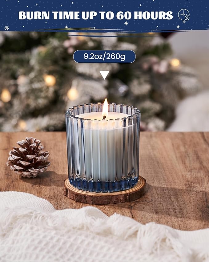 M&SENSE Blue Soy Candles for Home Scented, Cider Amber Christmas Candles Non Toxic, 9.2oz Natural Organic Clean Burning Up to 60 Hours, Christmas Home Decor Gifts for Men