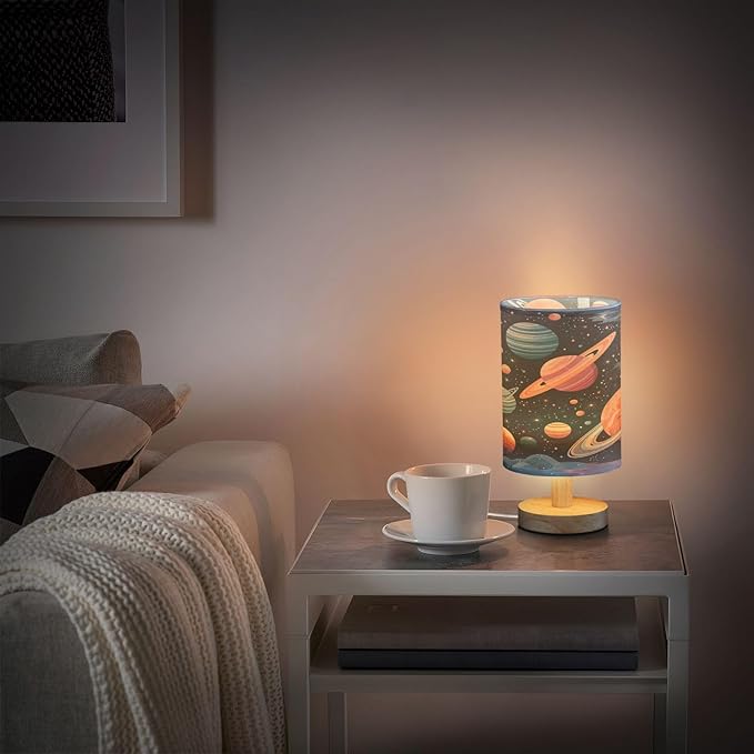 Space Planet Astronomy LED Table Lamp for Bedroom Bedside Lamp with USB Charging Ports Decor Nightstand for Living Room Reading Dorm Desk Home Office