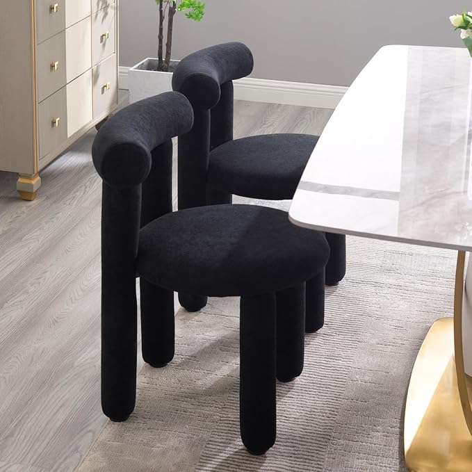 DUOMAY Modern Black Boucle Dining Chairs Set of 6, Sherpa Upholstered Kitchen Chairs Armless Barrel Back Dining Chair, Living Dining Room Chairs, Reception