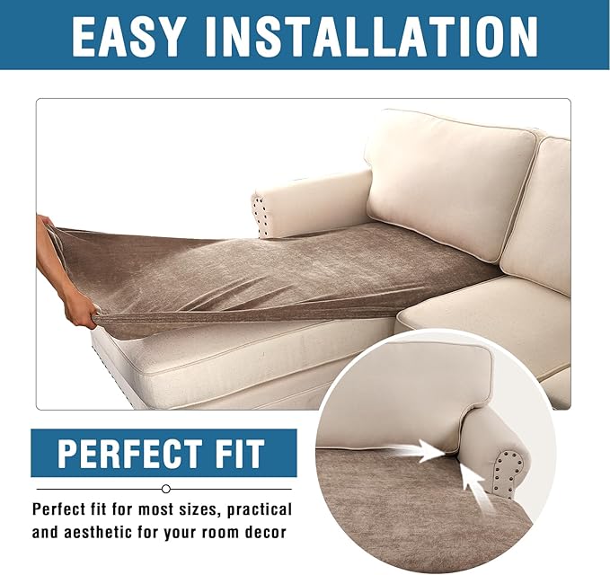 H.VERSAILTEX Sectional Couch Covers Super Stretch Chenille Couch Covers for Sectional Sofa Thick Soft Sectional Couch Covers for L Shaped Sofa Both Left/Right(Chaise Cushion Cover,Taupe)