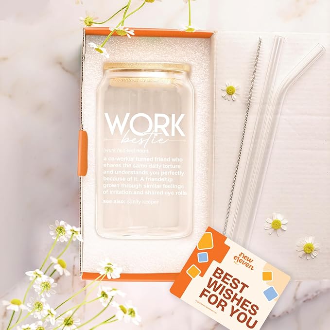 NewEleven Christmas Gifts For Friends, Bestie – Work Bestie Presents For Friends - Thank You Gift For Coworkers, Unique Ideas to Give For Coworker Leaving, Farewell Party – 16 Oz Coffee Glass