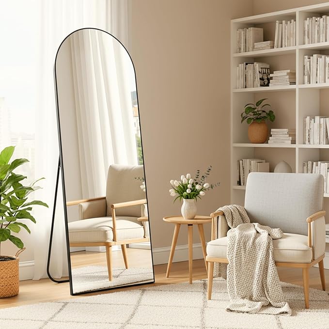 Arched Full Length Mirror, Floor Mirror with Stand, 59"x16" Mirrors for Home Decor, Full Length Body Floor Mirrors, Wall Mounted Mirror for Bedroom, Living Room, Black