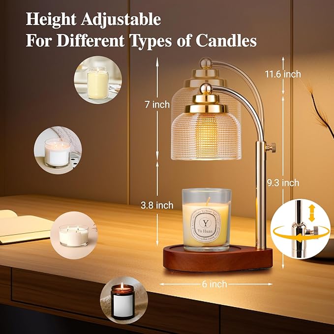 2 Pack Candle Warmer Lamp with Timer and Dimmer - Adjustable Height, Scent Within Minutes, Best Gifts for Women Mom, Wax Warmer for Jar Candles with 4 Replacement Bulbs