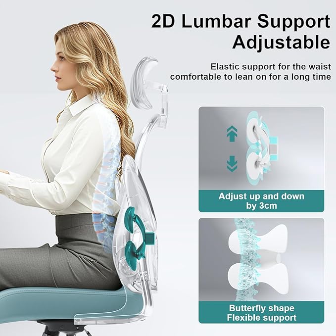 Ergonomic Office Chair with Adjustable Lumbar Support and Headrest, High Back Mesh Desk Chair for Home Office,Flip-Up Arms 90-120° Tilt Lock Rolling Swivel Task Chairs (White-Blue6065)