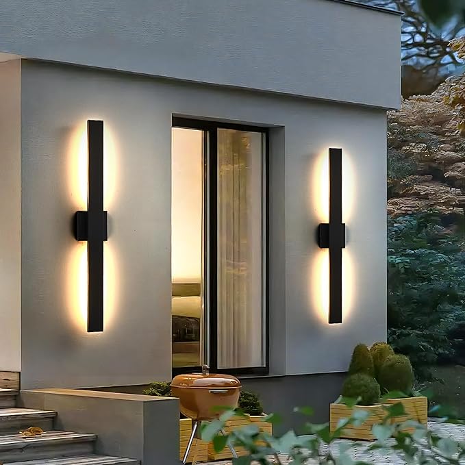 Upgraded 2-Pack 47in Black Long Modern LED Outdoor Wall Lights 3000K 4000K 5000K Dimmable Exterior Wall Sconce Outside Light fixtures for House Garage Front Door