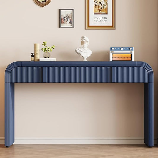 Modern Curved Entryway Console Table 55-Inch Entry Sofa Table with Storage Drawers for Living Room Entrance Hallway Accent Furniture (Navy Blue)
