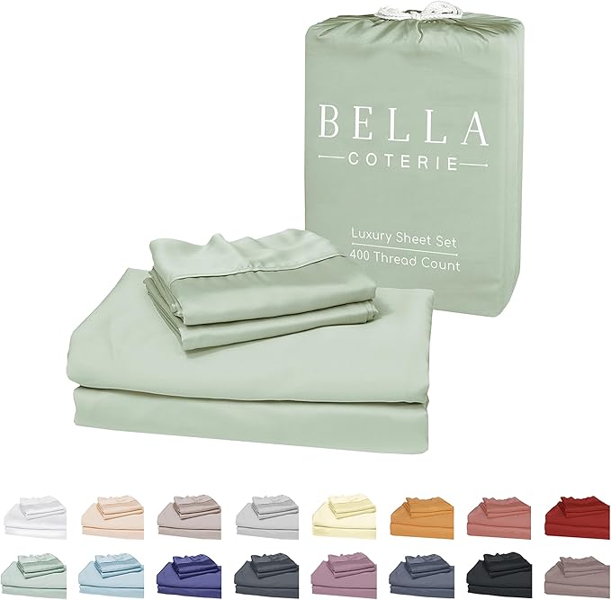 Bella Coterie Luxury Bamboo Viscose Split King Size Sheet Set | 2 Fitted Sheets for Sleep Number & Adjustable Beds | 100% Organically Grown | Cooling & Ultra Soft | 18” Deep Pocket [Sea Glass]