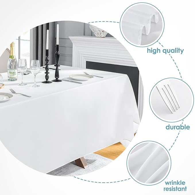 VidaFete Tablecloth 90 * 156inch 2pack Rectangle Table Cloth Polyester, Stain Wrinkle Resistant Dining Table Cover for Kitchen Dinning Party Wedding Rectangular Tabletop Buffet Decoration(White)