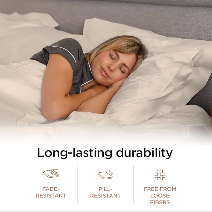 Threadmill 100% Cotton Sheets for Full Size Bed - 600 Thread Count Full Bed Sheets Set with 16” Deep Pocket - Jacquard Sateen Weave 4-Piece Bedding Set with Cooling Effect, Beige