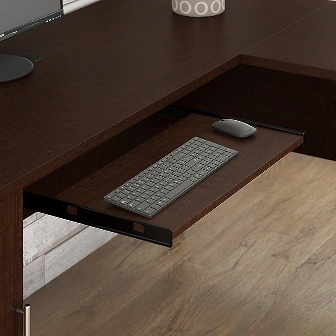 Bush Furniture Somerset 60W L Shaped Desk with Hutch in Mocha Cherry