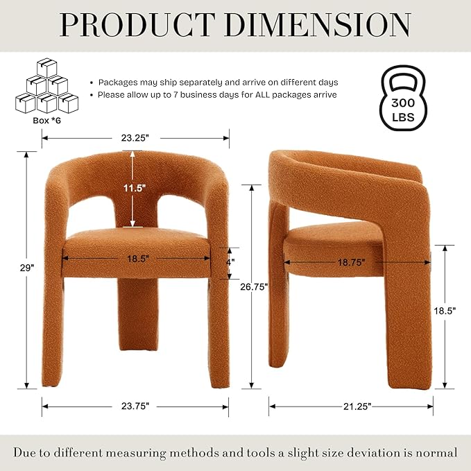 Modern Sherpa Dining Chairs Set of 6, Upholstered Barrel Chairs with Arms Comfy Accent Side Chairs for Living Room/Dining Room/Reception, Terra Cotta