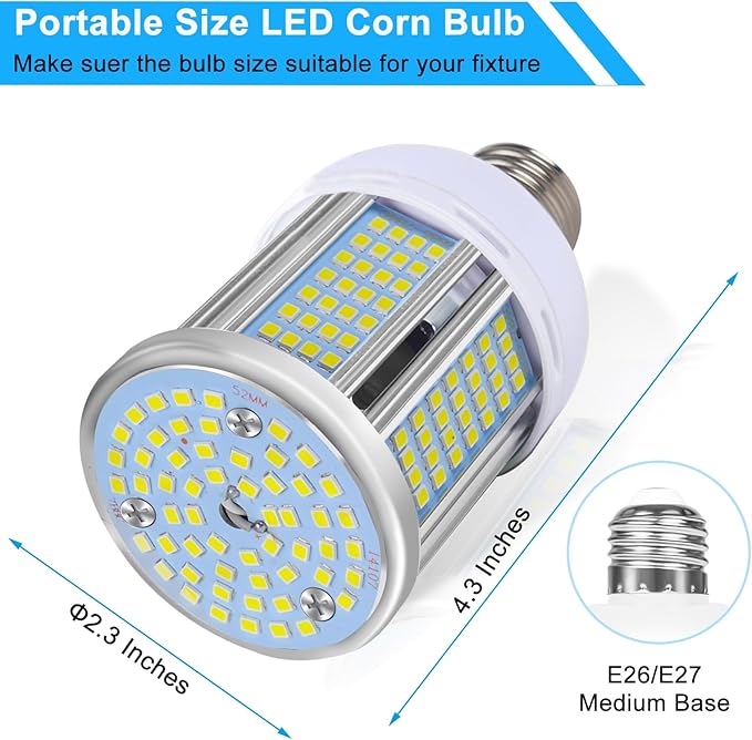 2 Pack 200W Equivalent Led Corn Light Bulb, 3600 Lumen 6000K Daylight 30W LED Corn Lamp, E26/E27 Medium Base for Indoor Garage Factory Warehouse Backyard 85V-265V