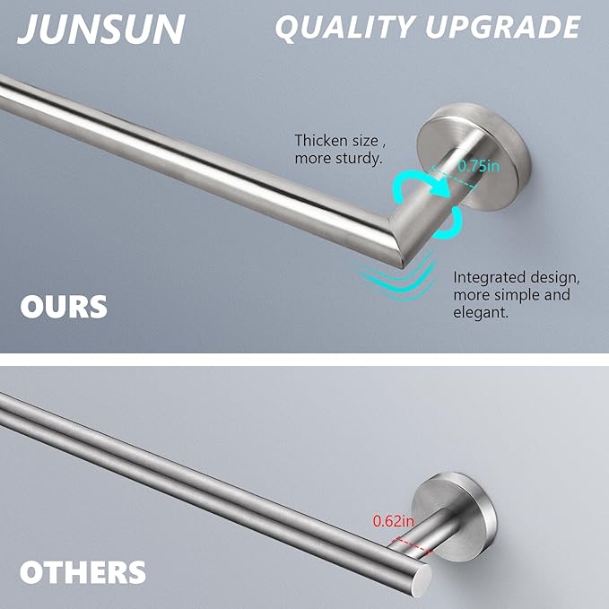 JunSun Bathroom Towel Bar 9 Inch Brushed Nickel Towel Racks Wall Mounted Bath Hand Towel Holder Modern Home Decor Towel Rod Bathroom Hardware Stainless Steel Towel Hanger Silver Towel Rail Single Bars