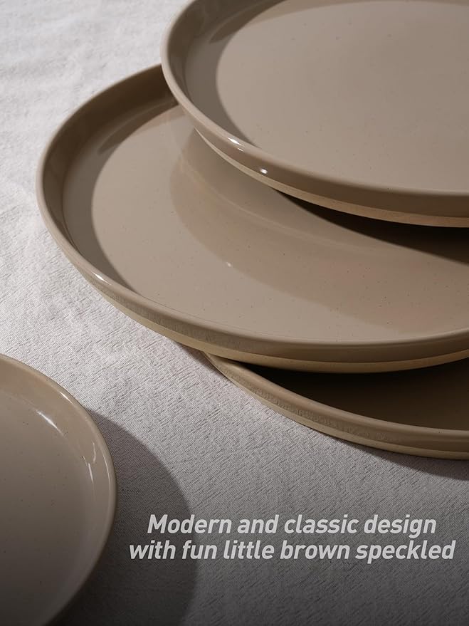 Famiware Saturn Speckled Dinnerware Sets for 6 (18 Pieces), Stoneware Plates and Bowls Dish Set - Chip and Scratch Resistant, Microwave and Dishwasher Safe, Cinnamon Brown