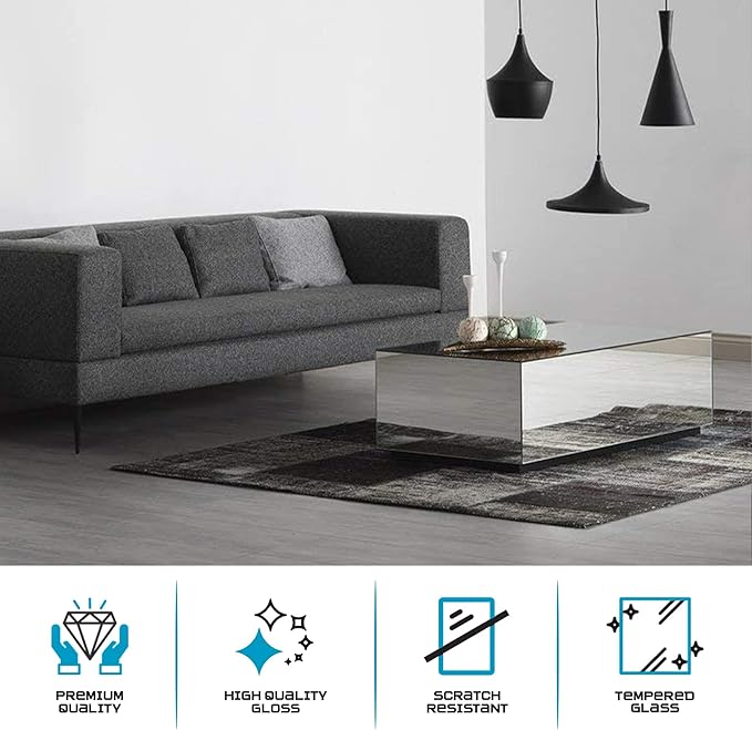 SONOROUS Premium Tempered Glass Coffee Table - Modern Mirror Rectangular Coffee Tables for Living Room - High Gloss Fingerprint Resistant Mid Century Design - Stylish Living Room Furniture & Décor