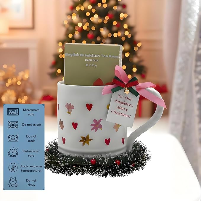 Cute Coffee Mugs Funny Coffee Cup and English Breakfast Tea Set, Reusable Porcelain Cups Coffee Ceramic Cup as Christmas & New Year Gift Ideas for Women and Men(Love flower)