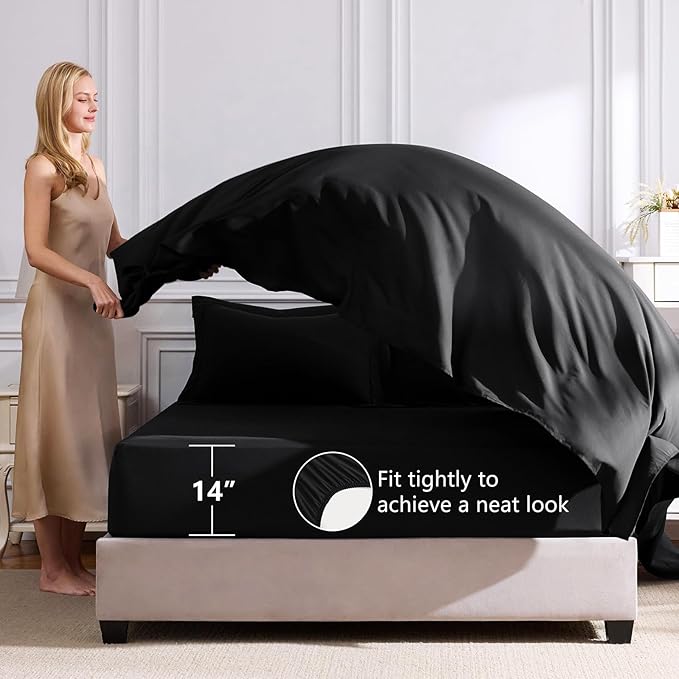 CozyLux Full Size Comforter Sets Black - 7 Pieces Bed in a Bag Full, Luxury Soft Bed Set for All Seasons, Bedding Set with Down Alternative Comforter, Sheets, Pillowcases & Shams