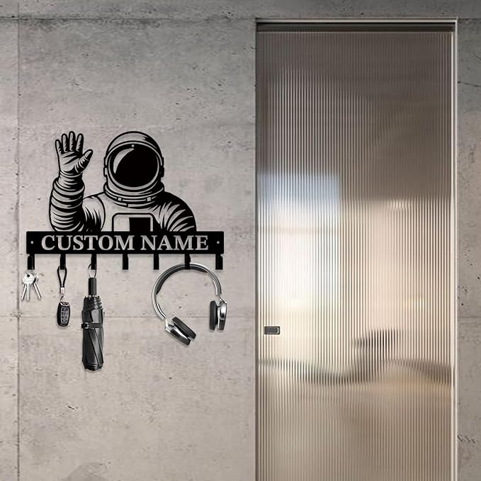 Personalized Custom Astronaut UFO Metal Wall Keys Hooks,Clothes Hooks Astronaut Art coat racks,door holder,Black Astronaut decorations for home,Entrance doors,Hallway, Bedroom,Keys,Hats (Style H)
