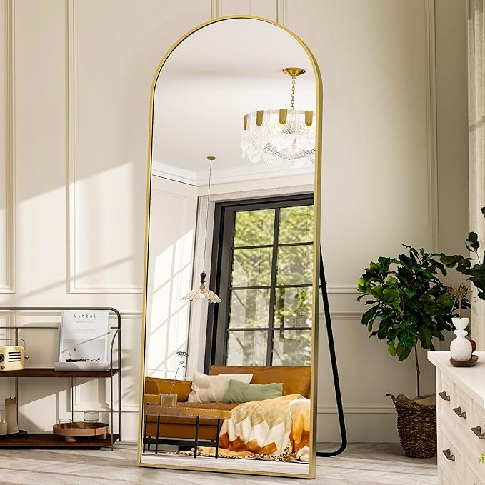 GLSLAND 26" x 71" Arched Full Length Mirror - Gold Full Body Mirror - Extra Large Floor Mirrors for Bedroom, Living Room, Bathroom
