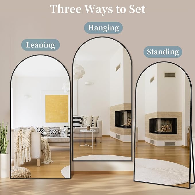 Full Length Mirror, 90"x46" Oversized Floor Mirror with Stand, Hanging or Leaning Full Body Mirrors Mirror for Bedroom, Living Room, Cloakroom, Arch, Black