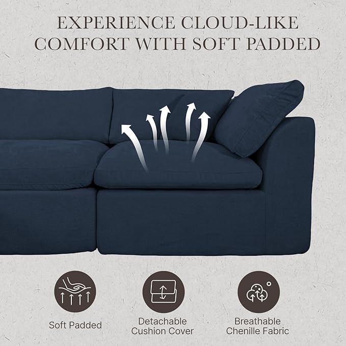 Cloud Modular Sectional Sofa Couch,78” 2 Seats Loveseat Sofa with Wide Armrest, Modern High-Density Sponge Compressed Sofa Couch for Living Room, Bedroom,No Assembly Needed (Blue, 2 Seats)