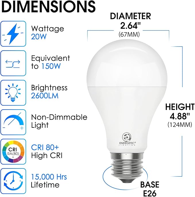 4 Pack 150 Watt Equivalent LED Light Bulb, Super Bright A21 Light Bulb, Warm White 3000K, 2600 High Lumens LED Bulb, Non-Dimmable, E26 Base, UL Listed