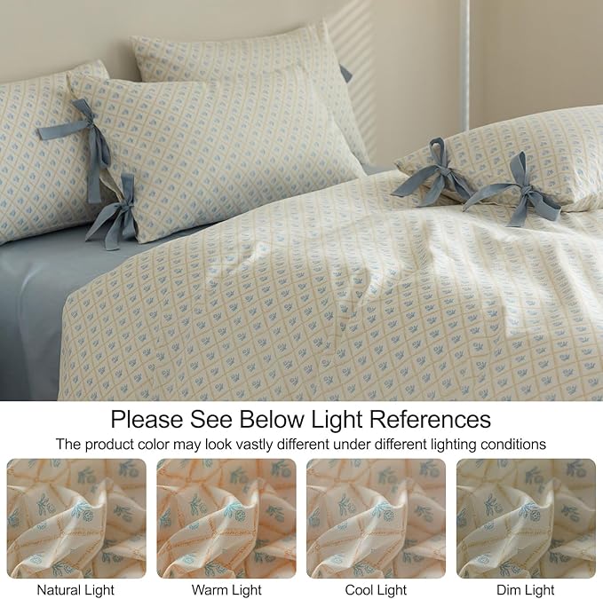EAVD Boho Floral Comforter Set Queen Soft Fluffy Microfiber Chic Shabby Blue Floral Bedding Comforter Set 1 Queen Comforter and 2 Pillowcases Reversible Botanical Comforter Set for All-Season