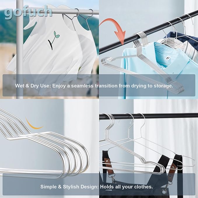 Clothes Hangers 100 Pack - Heavy Duty Stainless Steel Metal Hangers, Ultra Thin Space Saving Wire Coat Hangers with Non-Slip Shoulders (16.5 Inch)