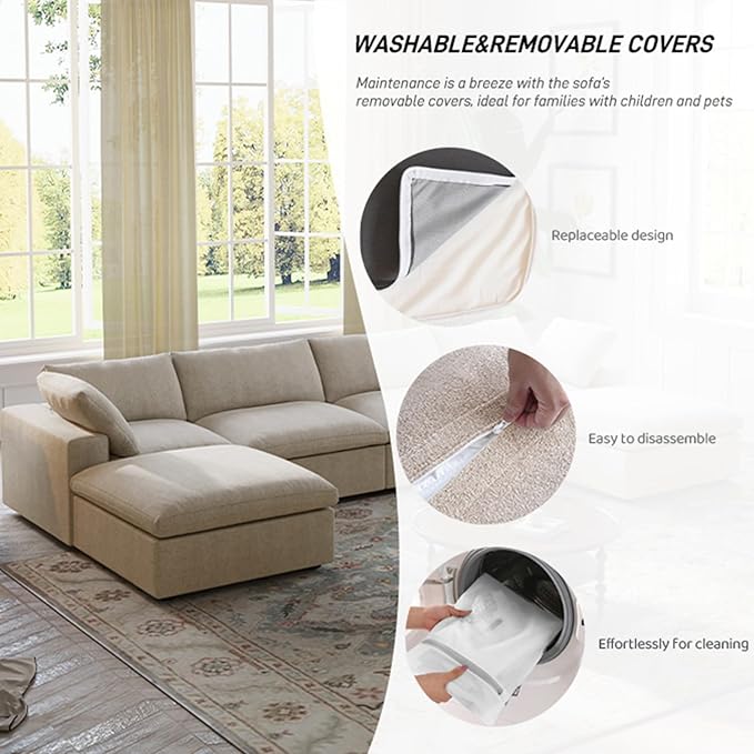 Cloud Modular Sectional Sofa Couch,80.3" Convertible Couches Lovesofa for Living Room,Minimalist Deep Sofa Couches,Sofa Covers Washable&Replaceable(Khkai)