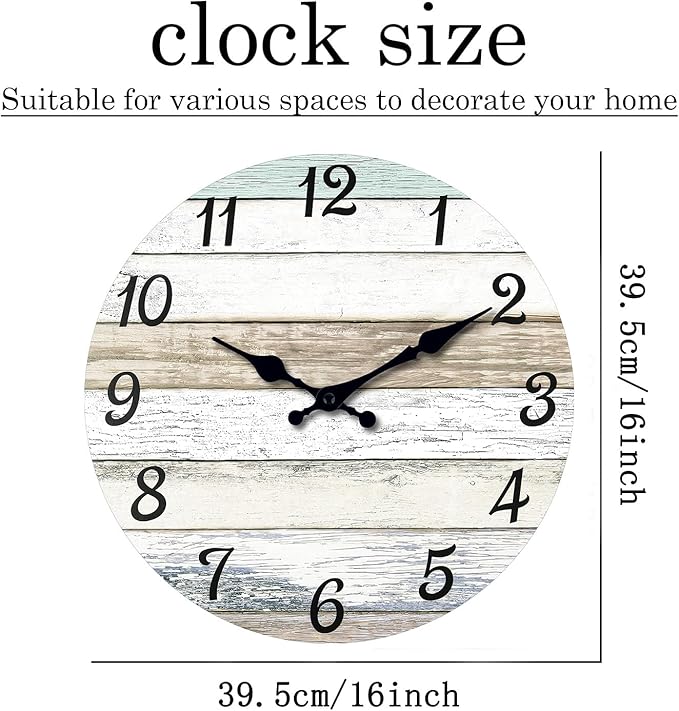 XNM Big Clock for Living Room Wood Wall Clocks Battery Operated 16 Inch Rustic Wall Clock Non Ticking (MDF No Solid Wood)