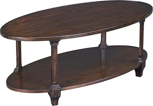 Hekman Wood Oval Coffee Table with Lower Shelf - Wood Coffee Table with Storage, Hand-Forged Iron Base, Kid and Toddler Friendly with No Sharp Corners - Living Room Furniture and Office Furniture