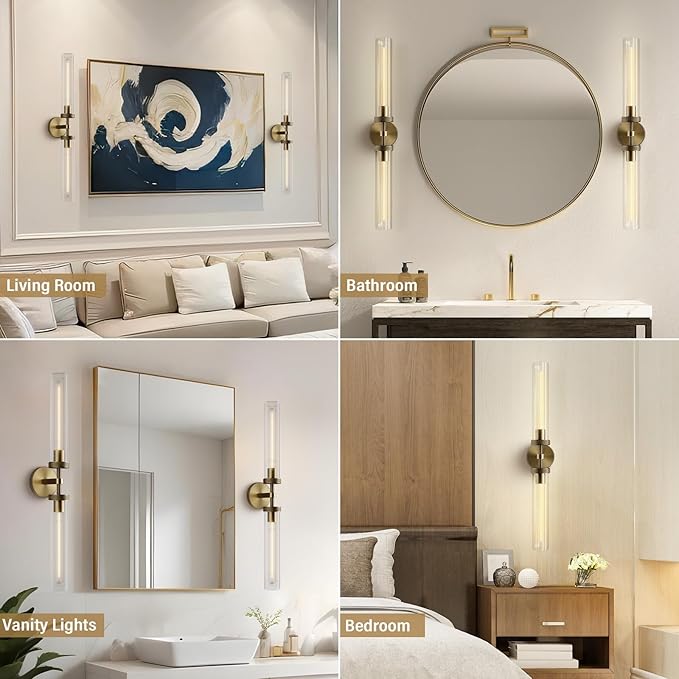 Brass Wall Sconce, 30" Knurling Sconces,Bathroom Vanity Light Fixtures, Modern Wall Lights for Mirror Living Room, Bathroom, Hallway,Staircase (1 Pack)
