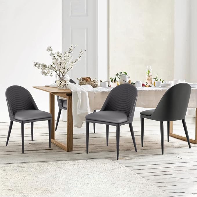 Dining Chairs Set of 2, Modern Full Assembled Faux Leather Upholstered Side Chair with Backrests, Dinner Chairs for Kitchen Dinning Room, Dark Gray